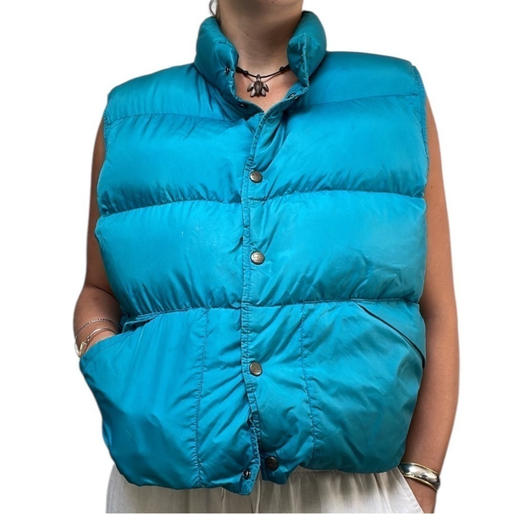 Vintage L.L. Bean Goose Down Insulated Puffer Vest Blue Teal Women’s L - Picture 1 of 6